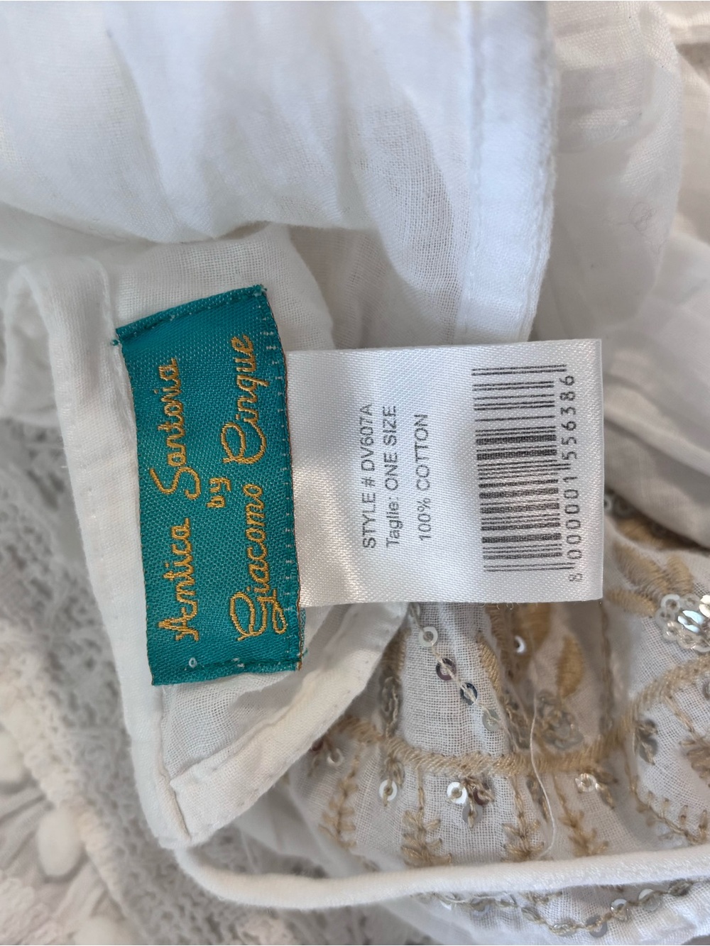 Antica Sartoria Embroidered Sequin Fringe Cotton Boho Maxi Dress One Size - Picture 5 of 7